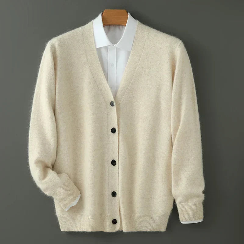 Men's V-Neck Button-Through Cardigan, Soft Brushed Knit