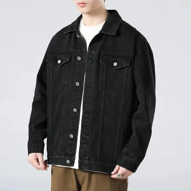 Men's Vintage-Wash Denim Trucker Jacket, Boxy Chest-Pocket Coat