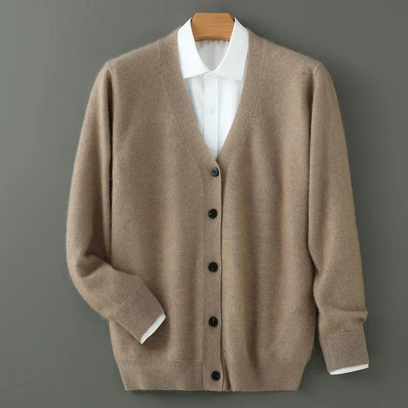 Men's V-Neck Button-Through Cardigan, Soft Brushed Knit
