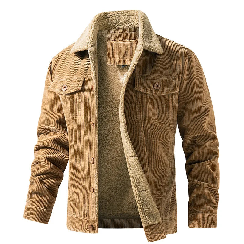 Men's Corduroy Chest-Pocket Layering Jacket, Mid-Weight Cotton Winter Coat