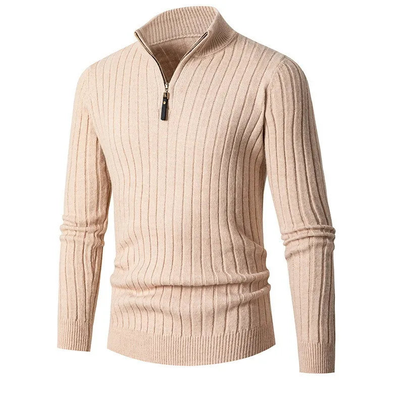 Men's Ribbed Quarter-Zip Pullover, Slim Stand-Collar Knit