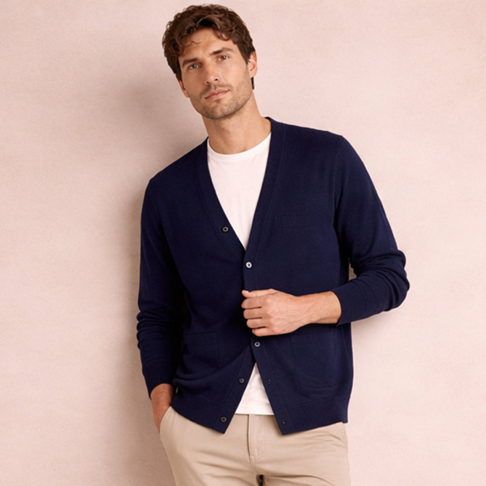 Men's Soft-Knit V-Neck Cardigan, Six-Button Patch-Pocket Sweater