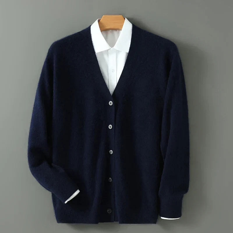 Men's V-Neck Button-Through Cardigan, Soft Brushed Knit