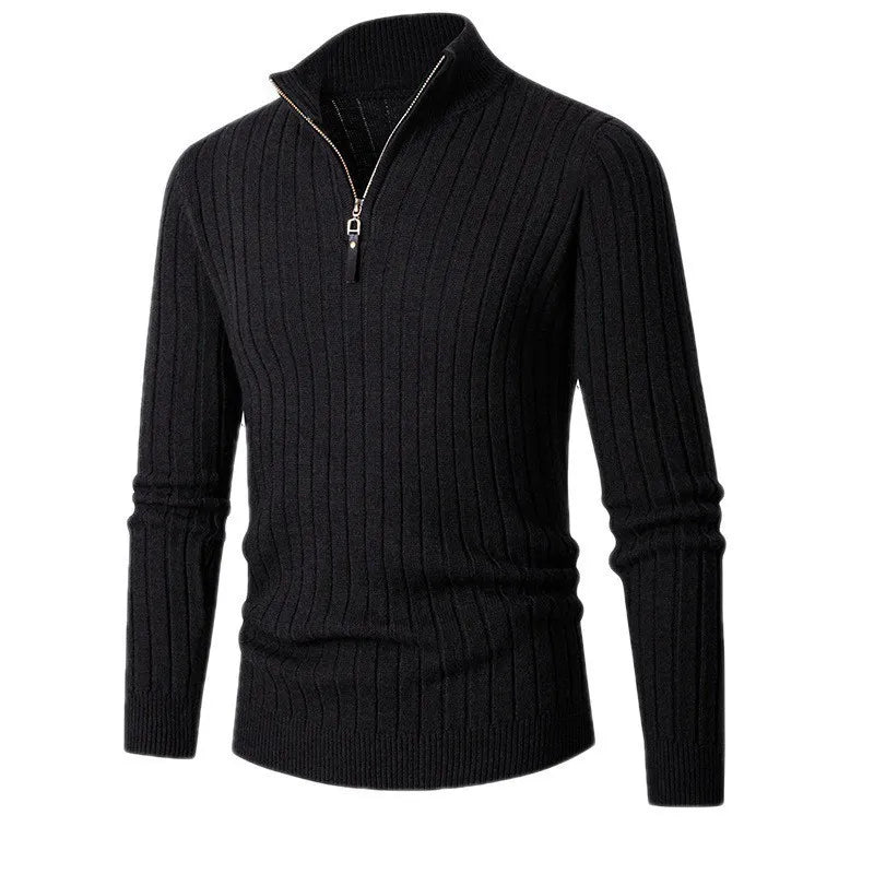 Men's Ribbed Quarter-Zip Pullover, Slim Stand-Collar Knit
