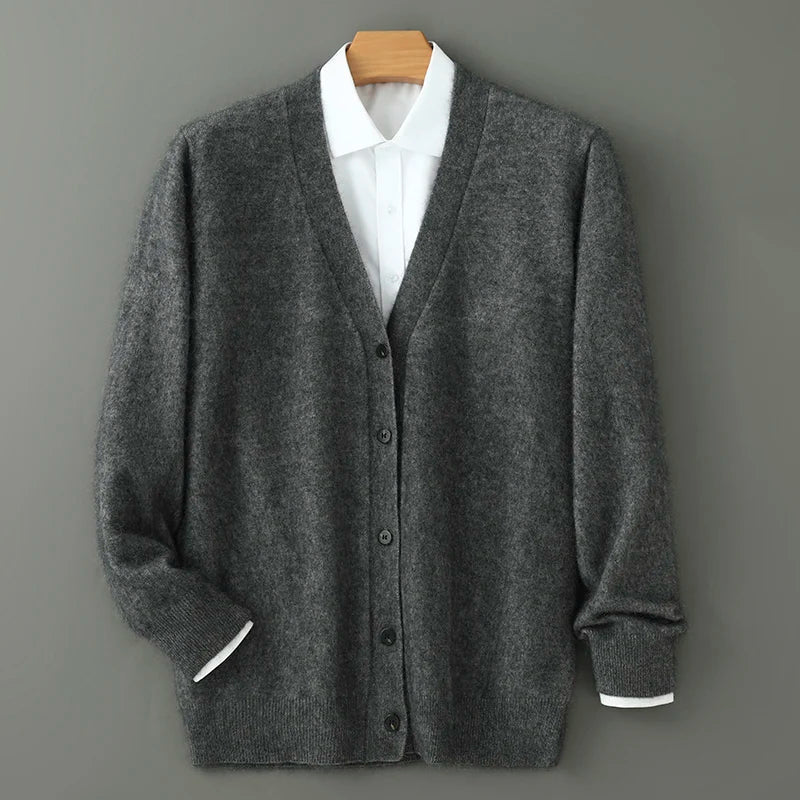 Men's V-Neck Button-Through Cardigan, Soft Brushed Knit