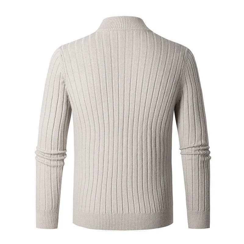 Men's Ribbed Quarter-Zip Pullover, Slim Stand-Collar Knit