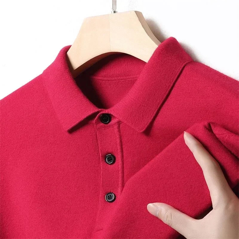 Men's Fine-Knit Polo Sweater, Long-Sleeve Three-Button Pullover