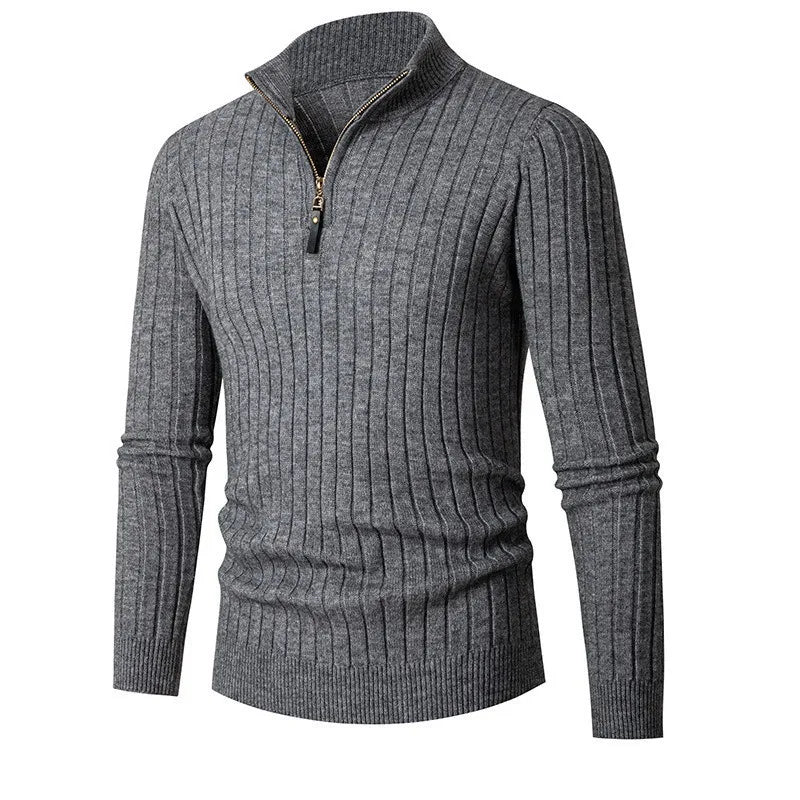 Men's Ribbed Quarter-Zip Pullover, Slim Stand-Collar Knit