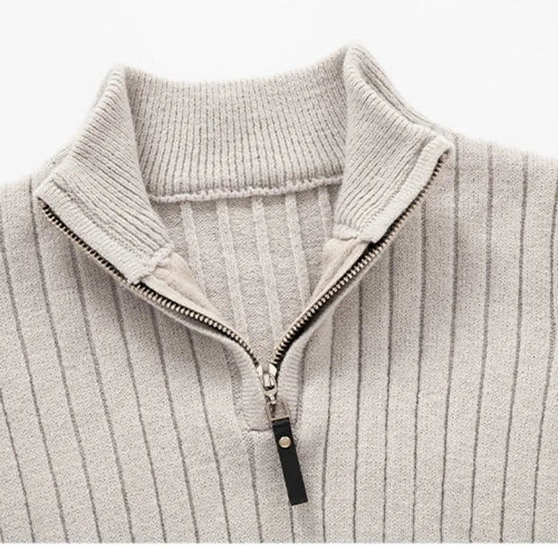 Men's Ribbed Quarter-Zip Pullover, Slim Stand-Collar Knit