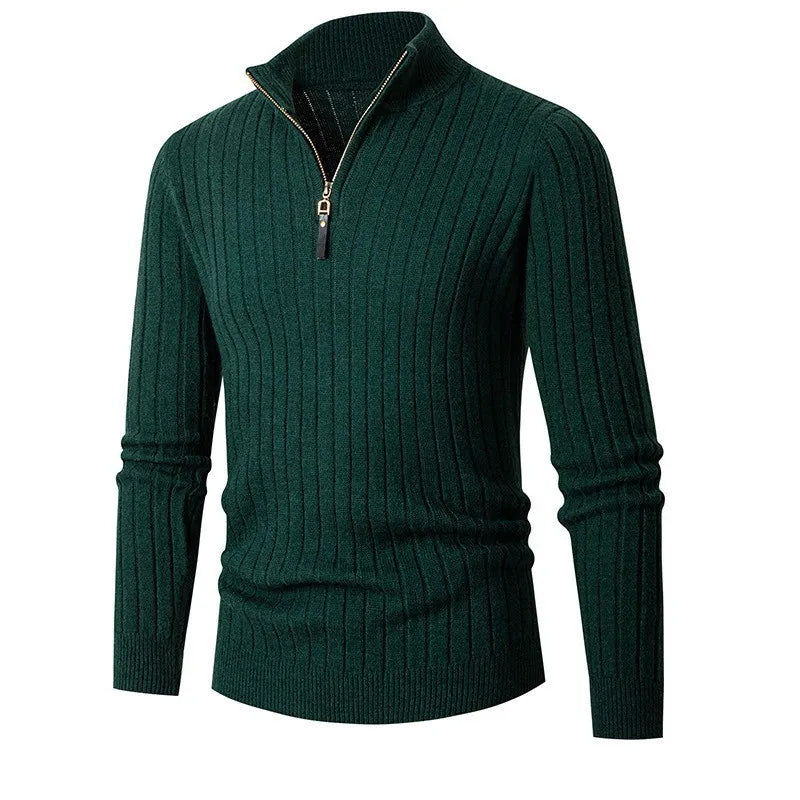 Men's Ribbed Quarter-Zip Pullover, Slim Stand-Collar Knit