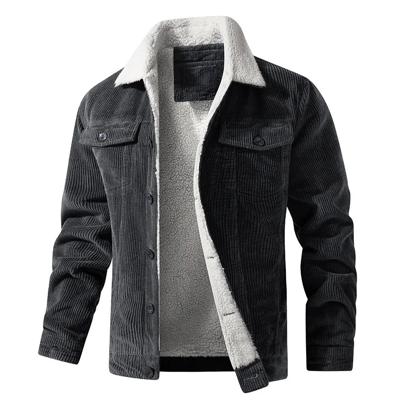 Men's Corduroy Trucker Jacket, Sherpa-Lined Chest-Pocket Coat