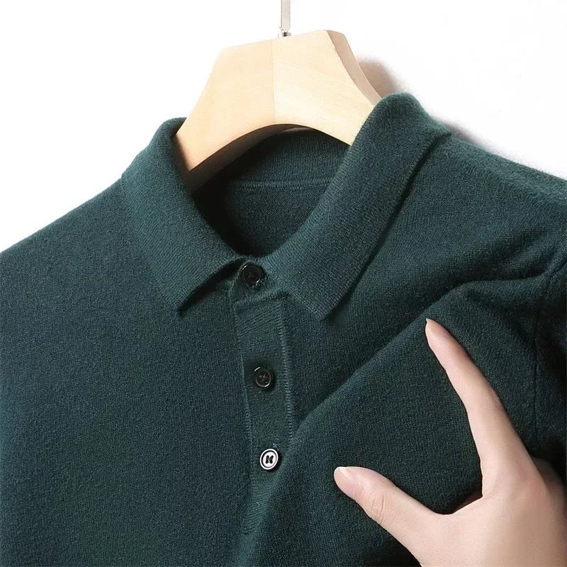 Men's Fine-Knit Polo Sweater, Long-Sleeve Three-Button Pullover