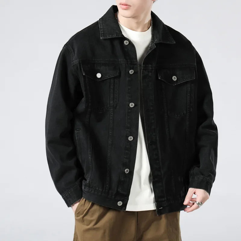 Men's Vintage-Wash Denim Trucker Jacket, Boxy Chest-Pocket Coat