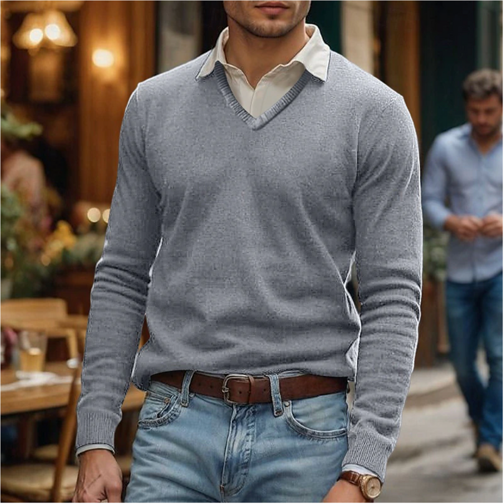 Men's Fine-Knit V-Neck Sweater, Lightweight Pullover