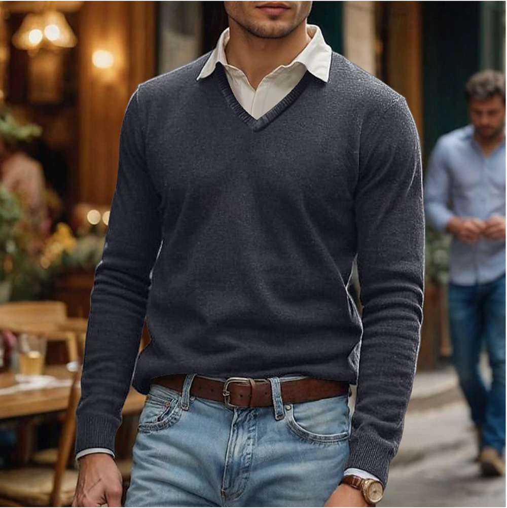 Men's Fine-Knit V-Neck Sweater, Lightweight Pullover