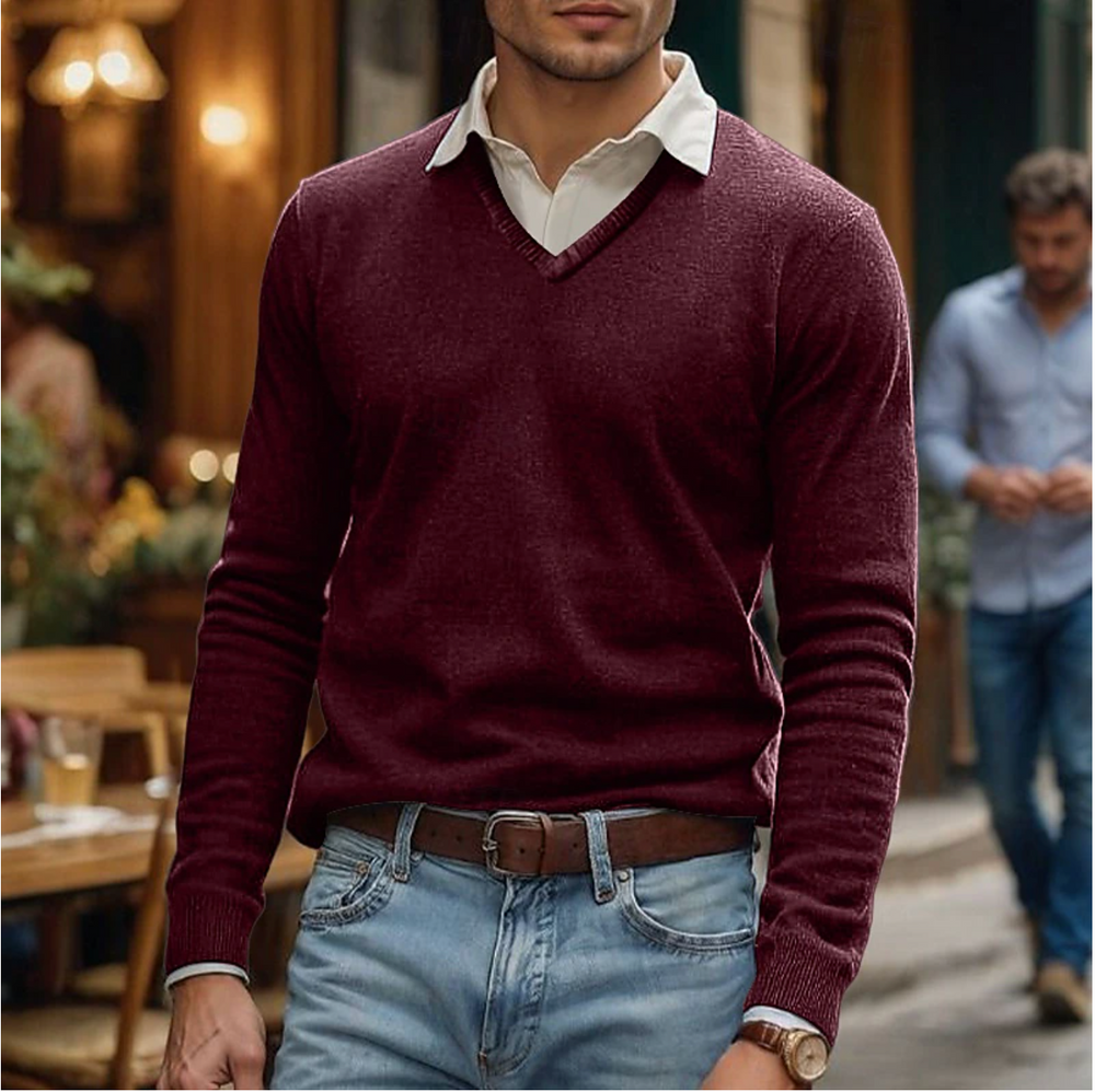 Men's Fine-Knit V-Neck Sweater, Lightweight Pullover