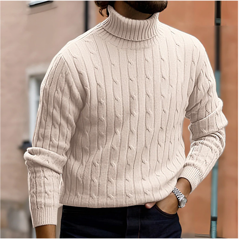 Men's Ribbed Turtleneck Sweater Top, Winter-Weight Knit Pullover