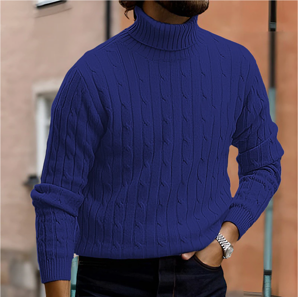 Men's Cable-Knit Turtleneck Sweater, Fold-Over Collar Pullover