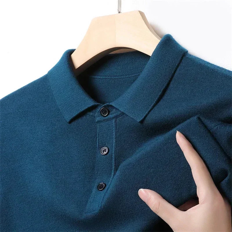 Men's Fine-Knit Polo Sweater, Long-Sleeve Three-Button Pullover