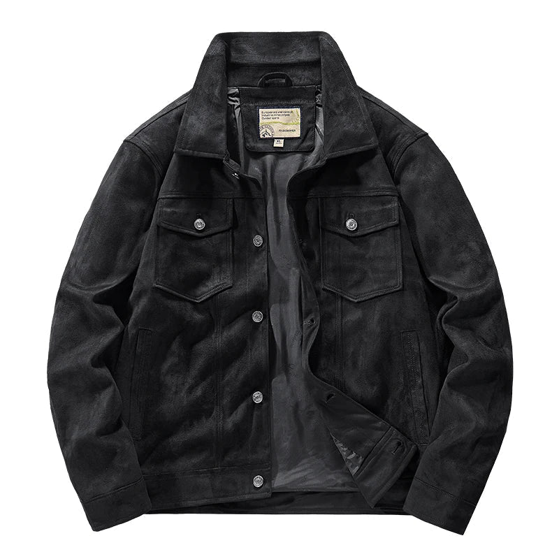 Men's Faux-Suede Trucker Jacket, Button-Front Lined Utility Shell