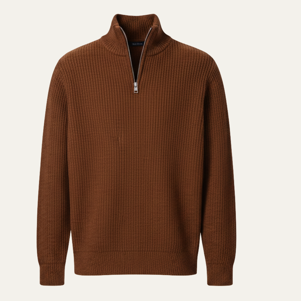 Men's Chunky Broad-Rib Quarter-Zip Sweater, Tall Stand-Collar Knit