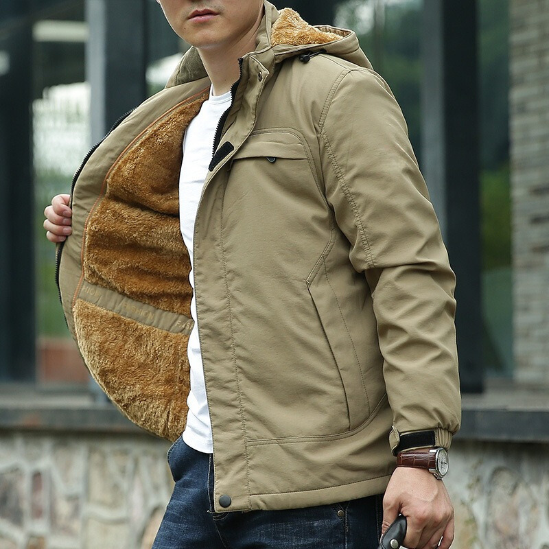 Men's Fleece-Lined Hooded Jacket, Woven Shell with Drawcord Hood