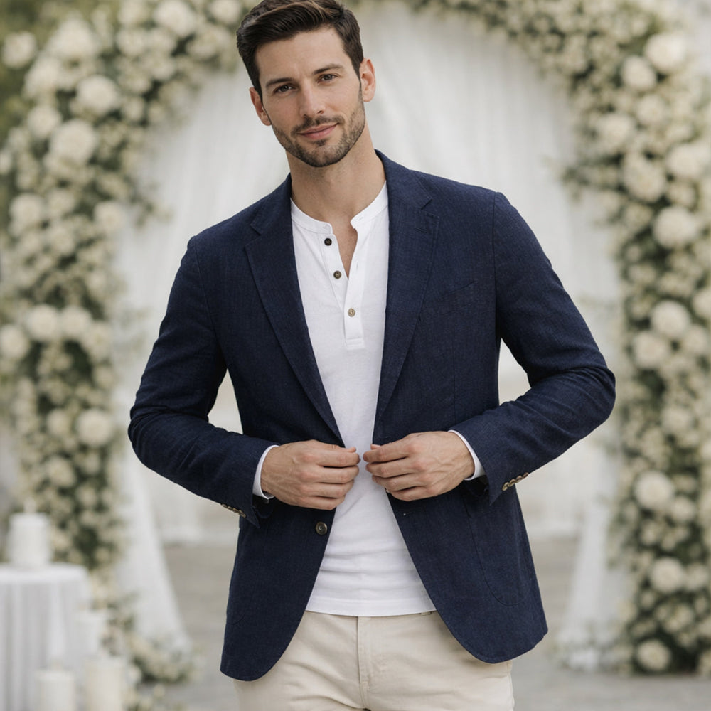 Men's Open-Weave Cotton Blazer, Three-Patch-Pocket Sports Coat
