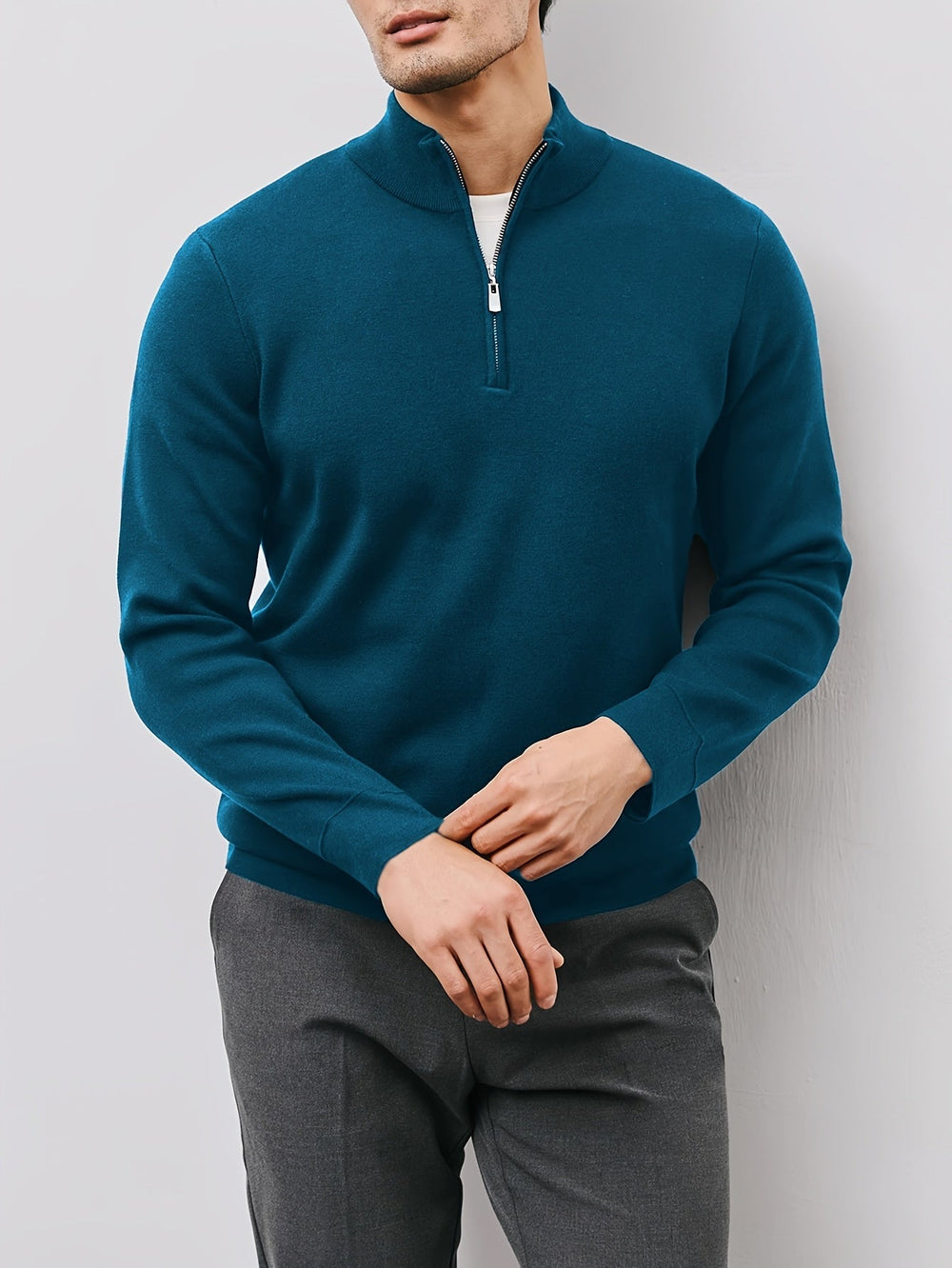 Men's Fine-Knit Mock-Neck Quarter-Zip Sweater, Short Stand Collar