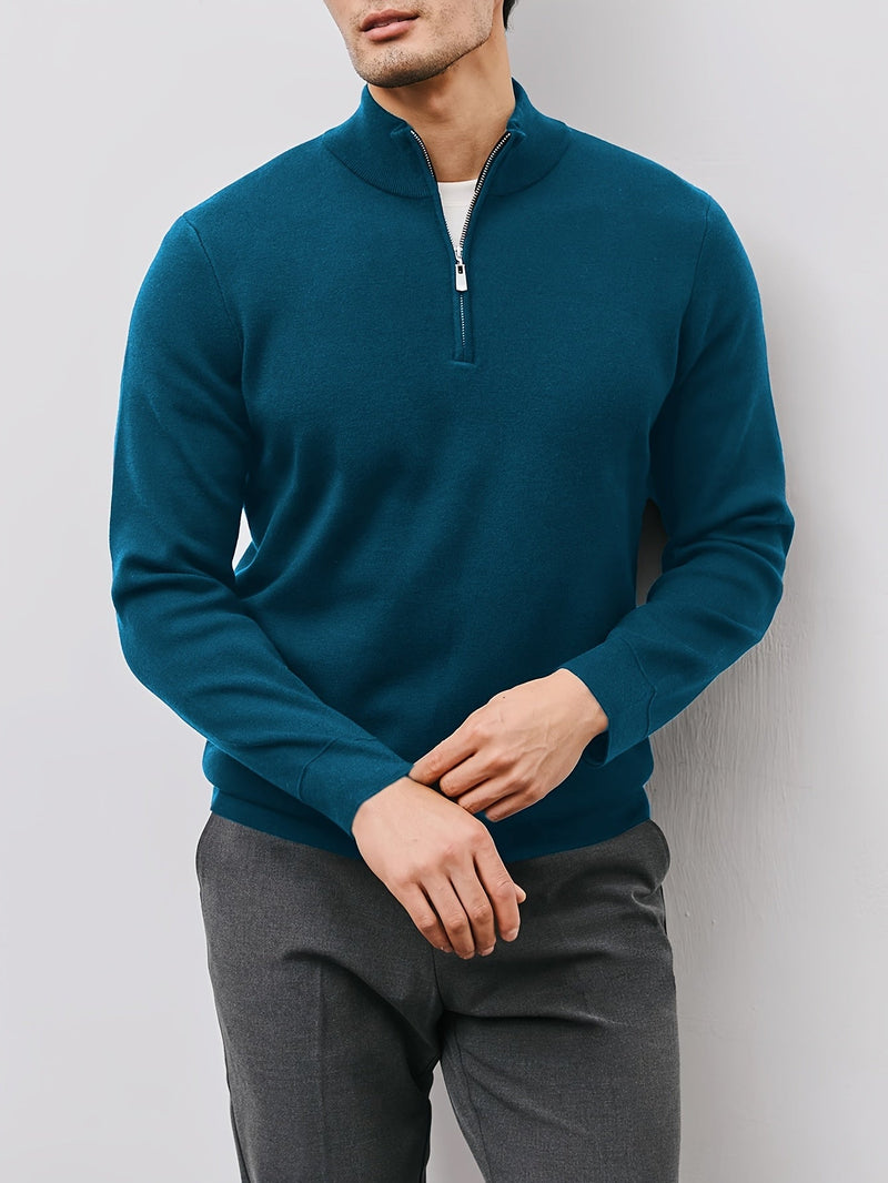 Men's Fine-Knit Mock-Neck Quarter-Zip Sweater, Short Stand Collar
