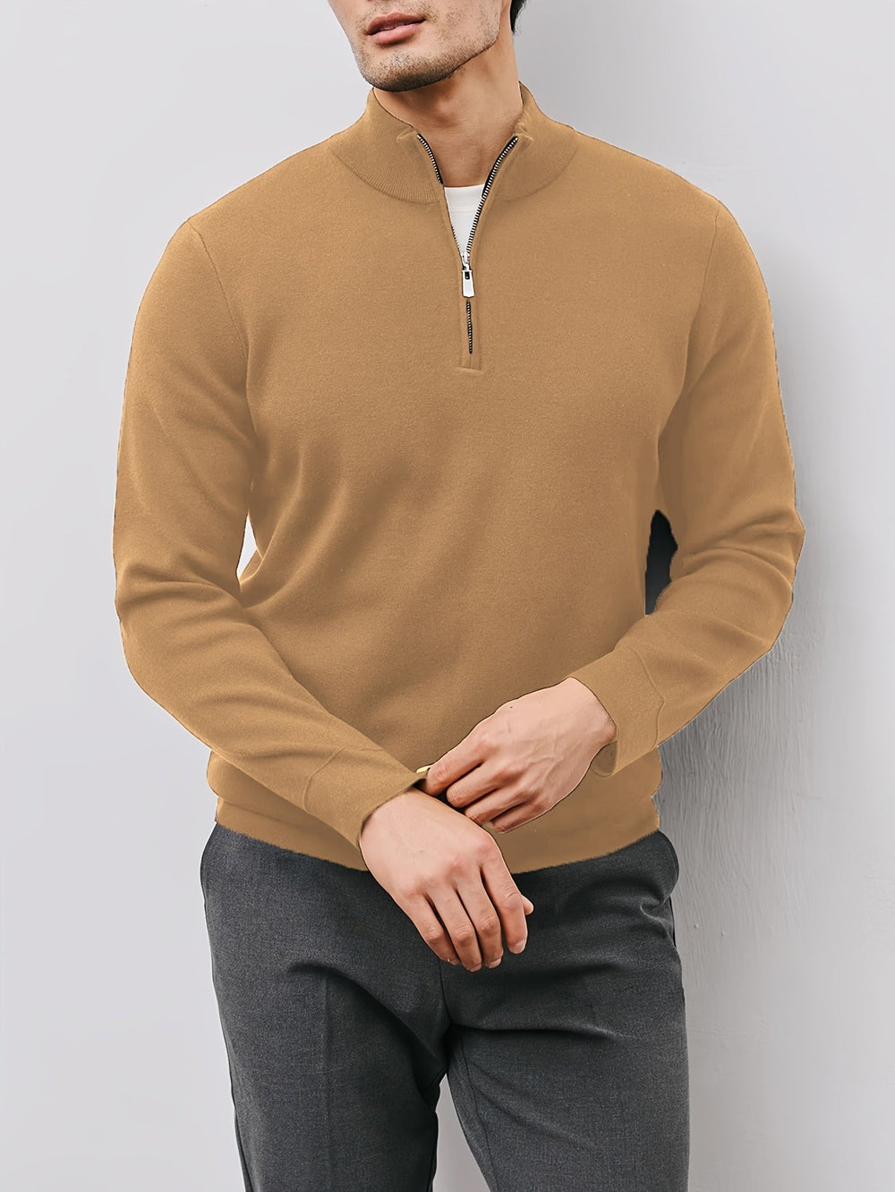 Men's Fine-Knit Mock-Neck Quarter-Zip Sweater, Short Stand Collar