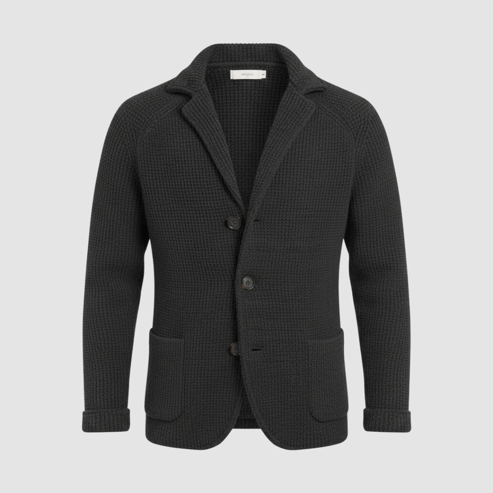 Men's Waffle-Knit Notch-Lapel Blazer, Two-Button Patch-Pocket Jacket