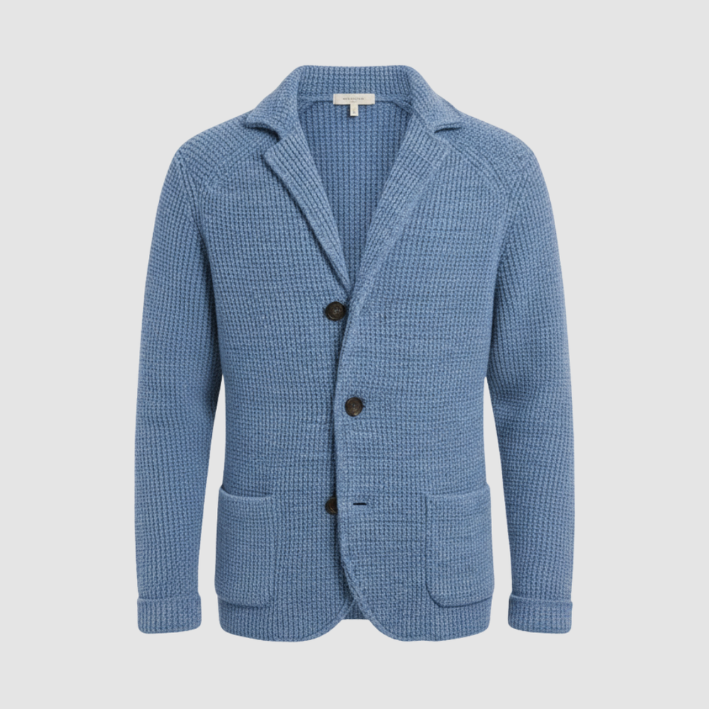 Men's Waffle-Knit Notch-Lapel Blazer, Two-Button Patch-Pocket Jacket