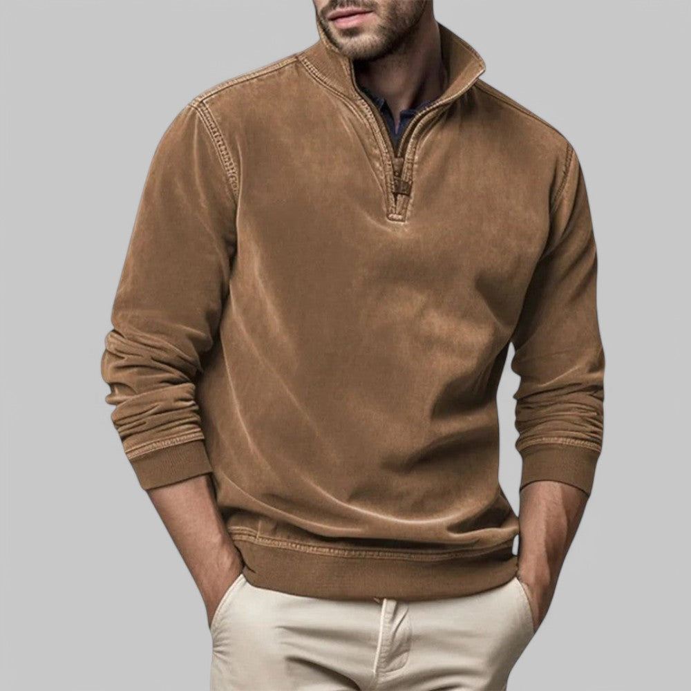 Men's Brushed Fleece Quarter-Zip Sweatshirt, Stand-Collar Pullover