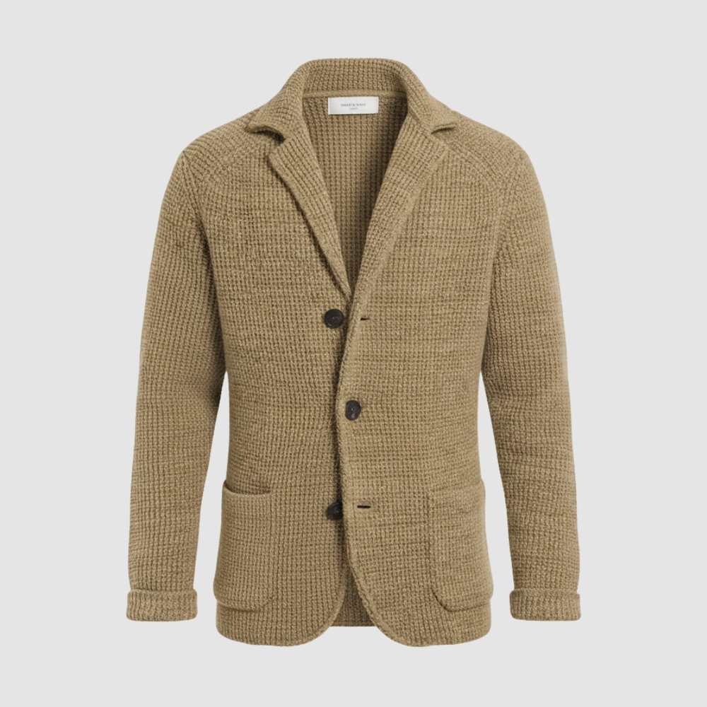 Men's Waffle-Knit Notch-Lapel Blazer, Two-Button Patch-Pocket Jacket