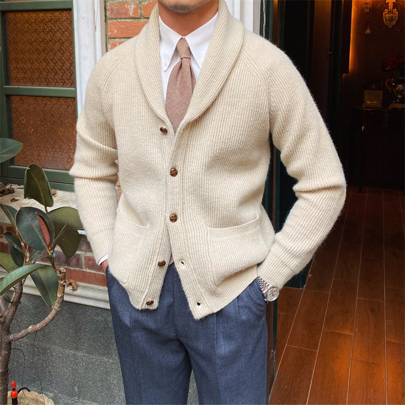 Men's Ribbed Button-Front Cardigan Sweater, Fall Knit Jacket