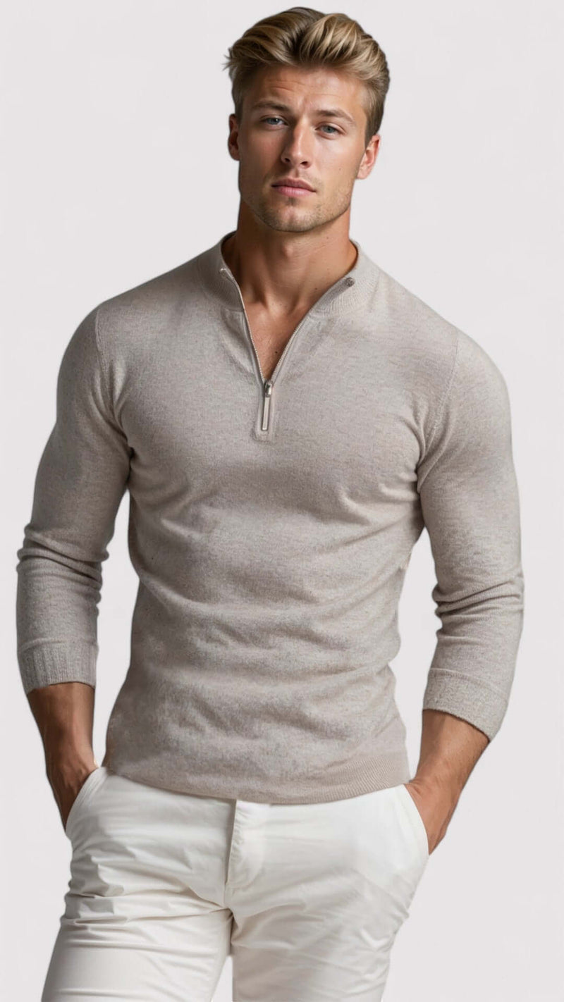 Men's Ribbed Zip-Neck Pullover, Winter-Weight Stand-Collar Knit