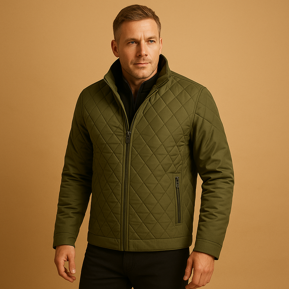Men's Diamond-Quilted Zip Jacket, Stand-Collar Hip-Length Shell
