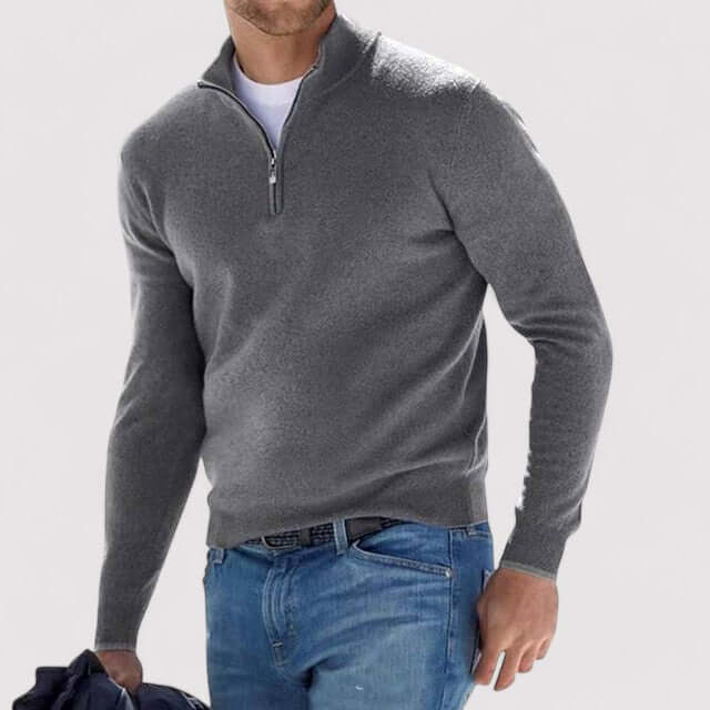 Men's Soft-Knit Quarter-Zip Sweater, Lightweight Stand Collar