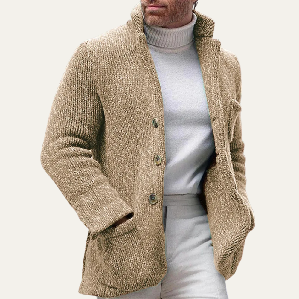 Men's Flecked-Knit Collared Cardigan, Five-Button Patch-Pocket Jacket