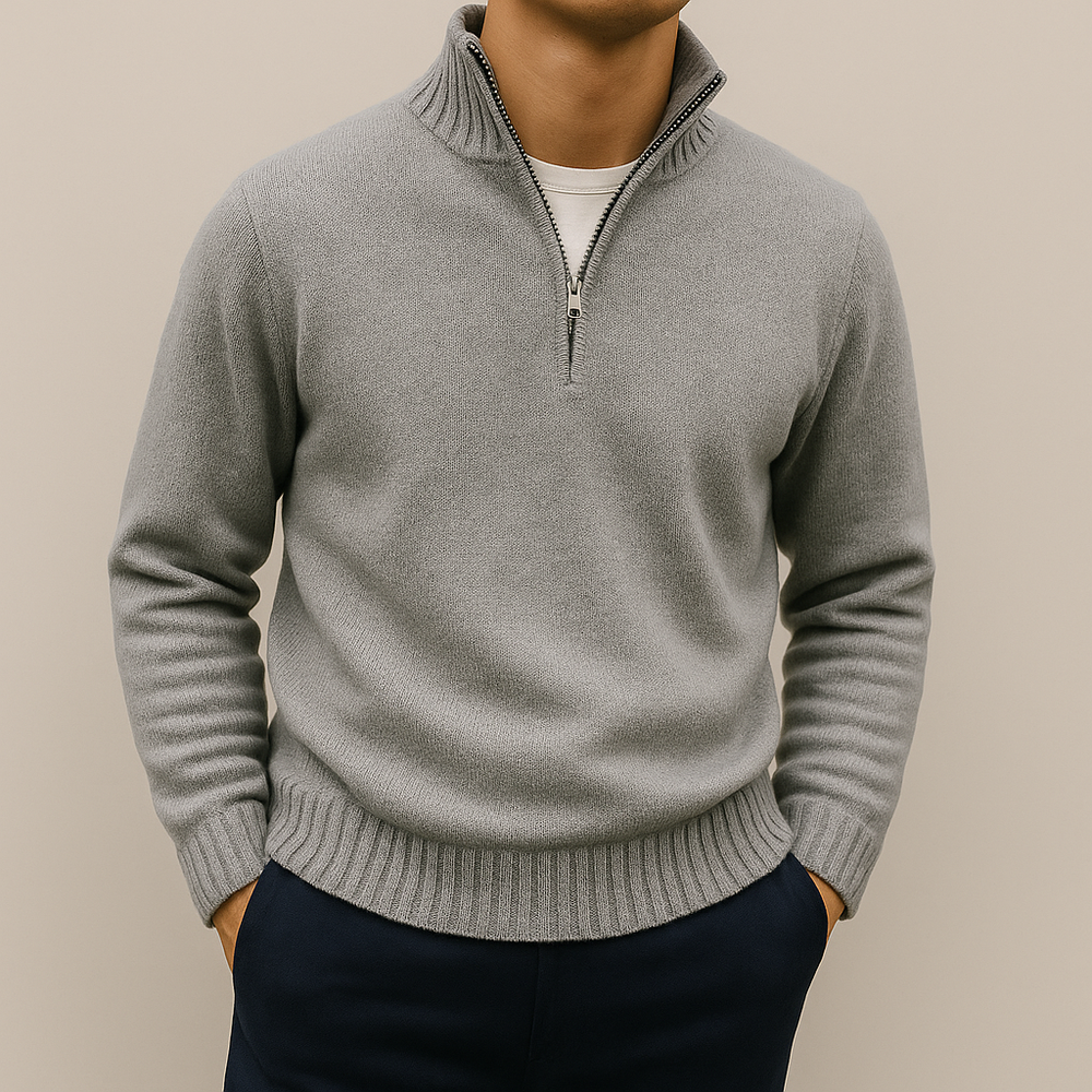 Men's Knit Stand-Collar Quarter-Zip Sweater, Mid-Weight Funnel-Neck Pullover