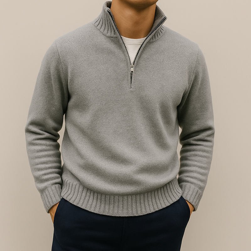 Men's Knit Stand-Collar Quarter-Zip Sweater, Mid-Weight Funnel-Neck Pullover
