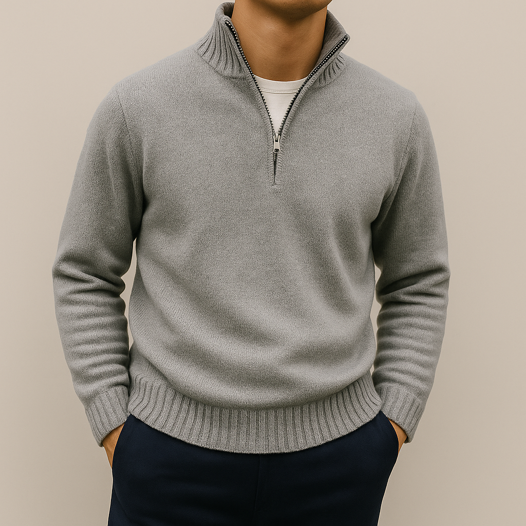 Men's Ribbed Quarter-Zip Pullover, Cold-Weather Stand-Collar Knit