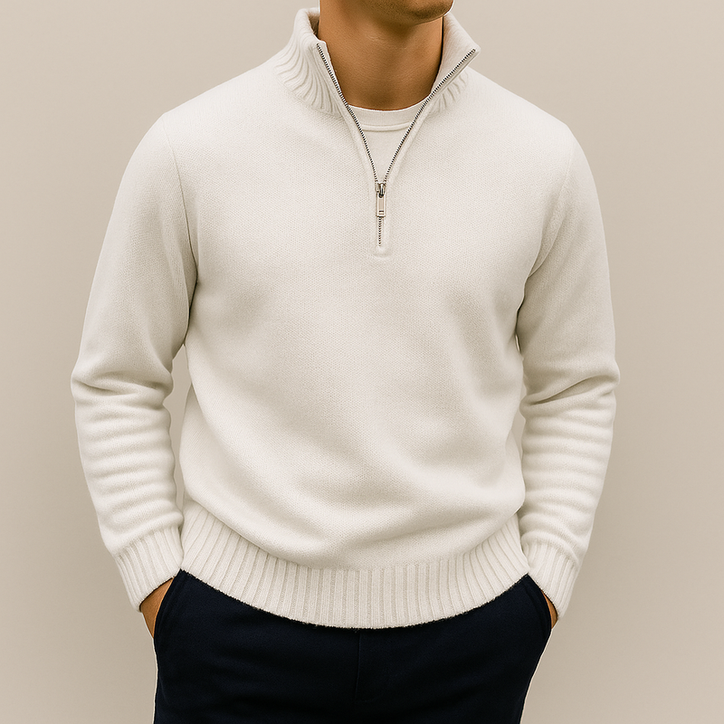 Men's Narrow-Rib Quarter-Zip Pullover, Short Stand-Collar Knit