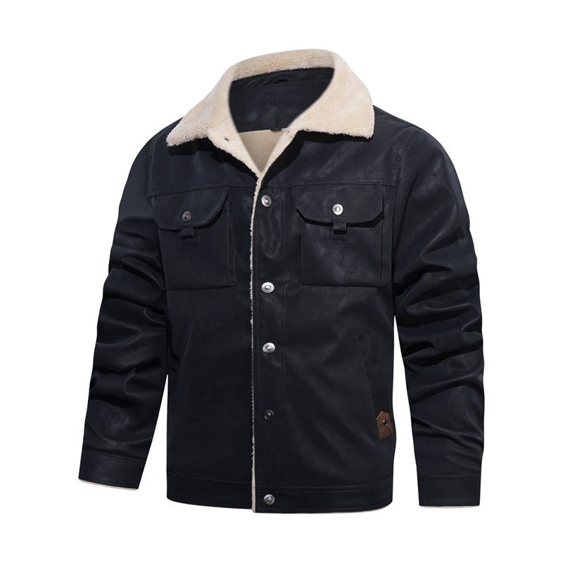 Men's Faux-Leather Trucker Jacket, Sherpa Collar and Lining