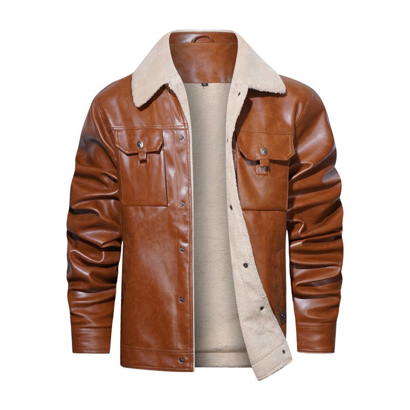 Men's Faux-Leather Trucker Jacket, Sherpa Collar and Lining