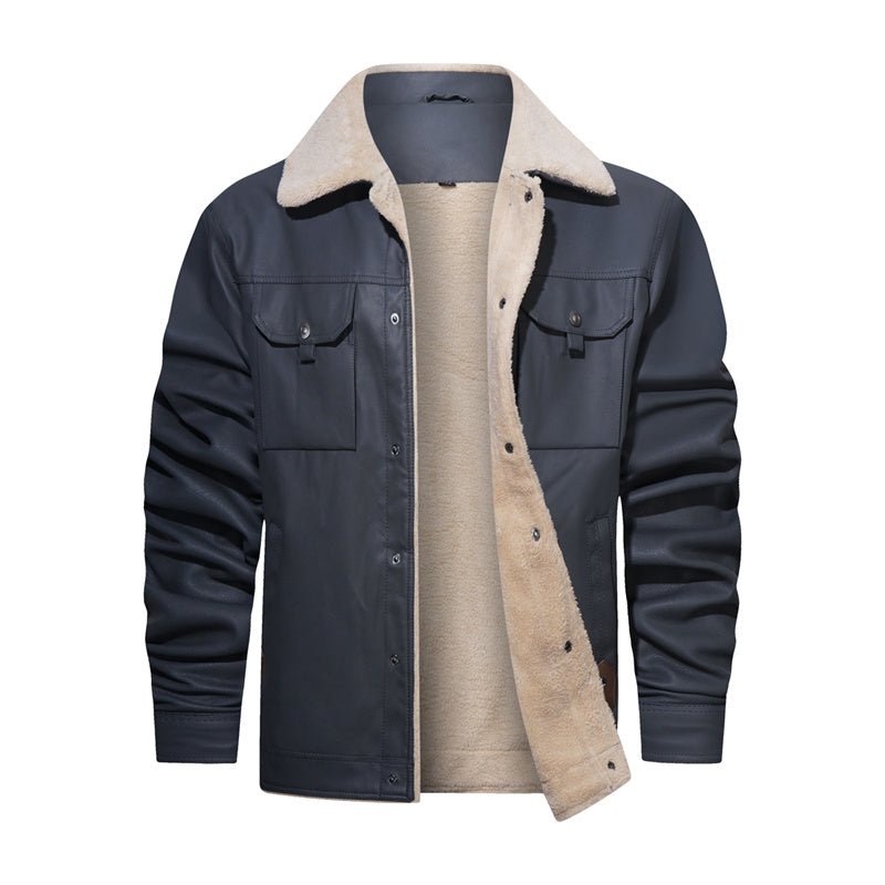 Men's Faux-Leather Trucker Jacket, Sherpa Collar and Lining