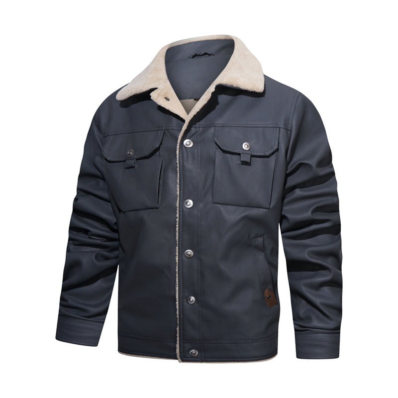Men's Faux-Leather Trucker Jacket, Sherpa Collar and Lining