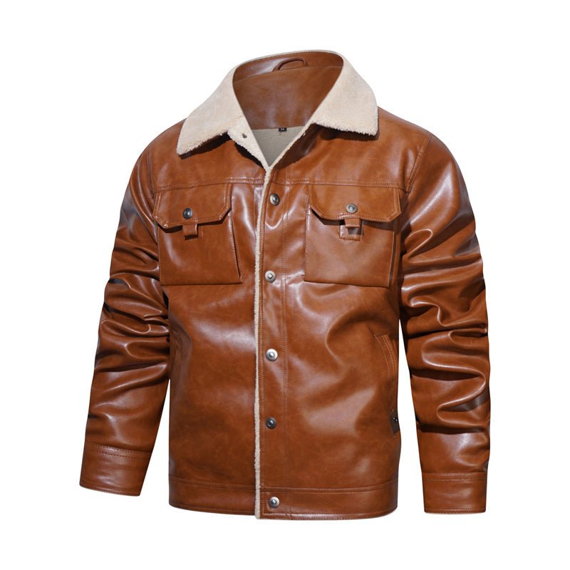 Men's Faux-Leather Trucker Jacket, Sherpa Collar and Lining