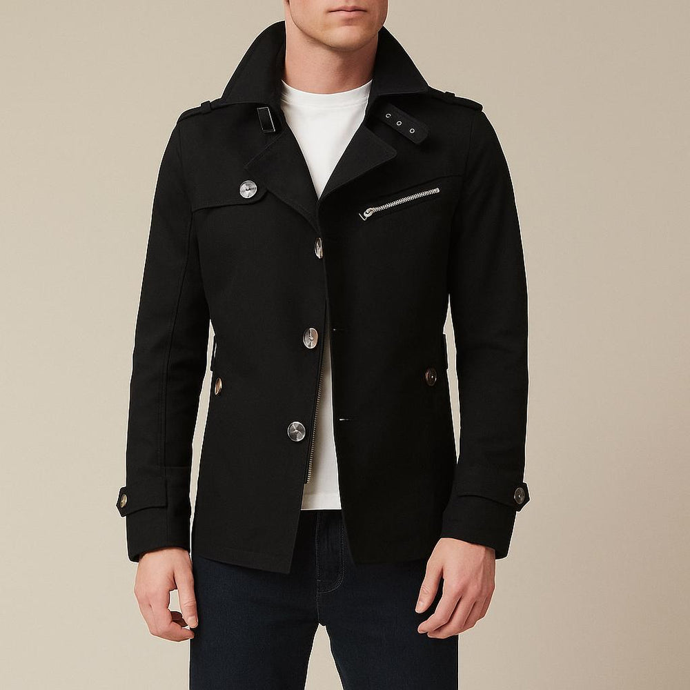 Men's Short Trench Jacket, Epaulette Button-Front Woven Coat