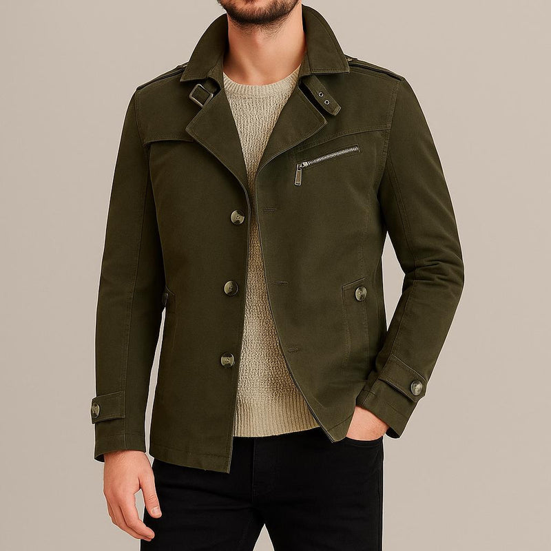 Men's Woven Trench Coat, Autumn Button-Front Longline Jacket